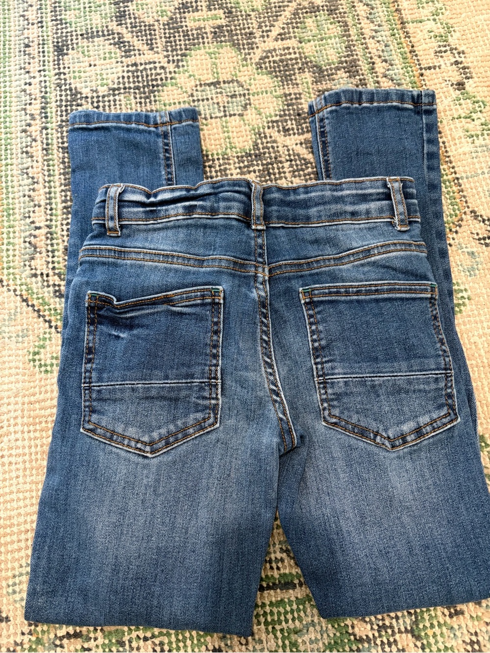 Boden Denim Jeans with Neon Green Logo and Brown Stitching